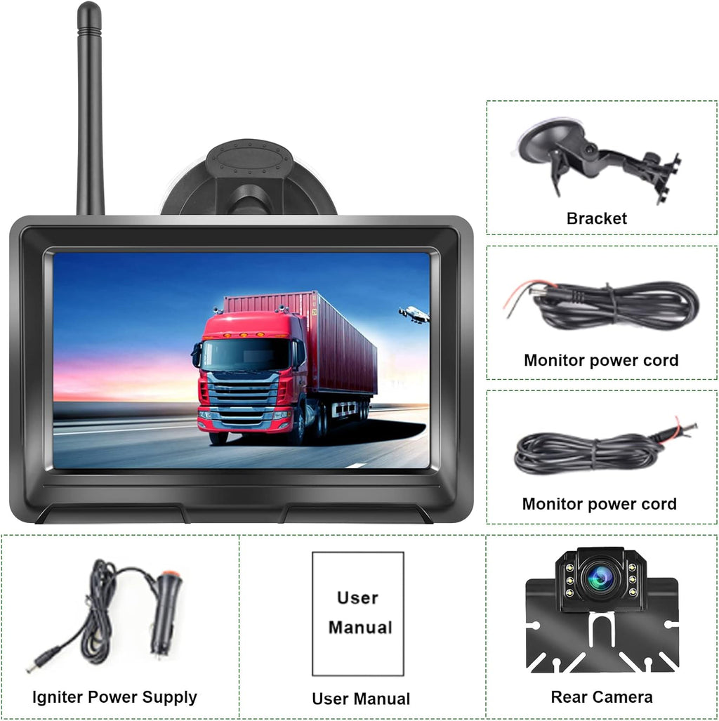 Wireless Backup Camera with 5 Inch HD 1080P Split Screen System, 2.4G Digital Signals, Pack of 2 Z258