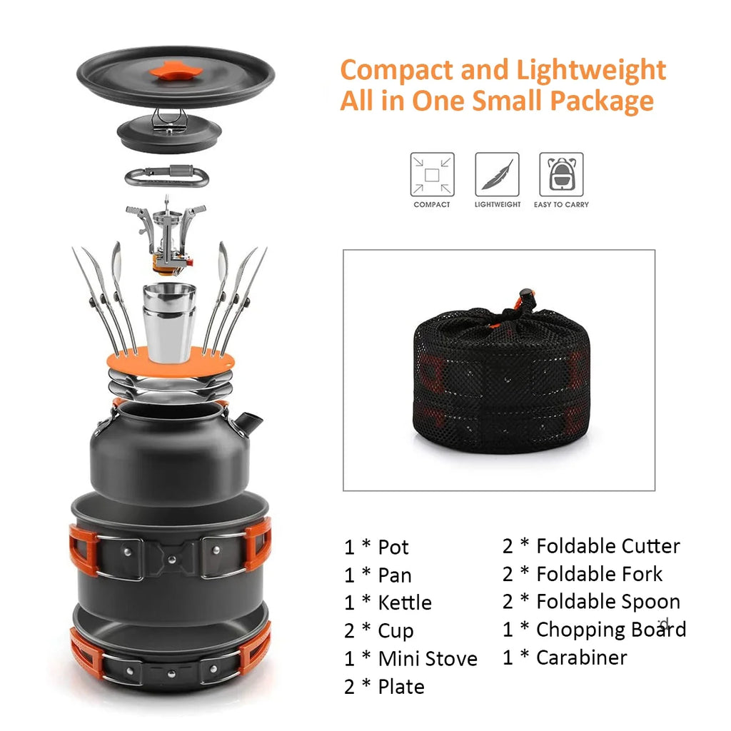 Festnight Outdoor Camping Cookware Mess Kit Pot Pan Kettle Cooking Set Tableware with Spoon Fork Cutter D385366