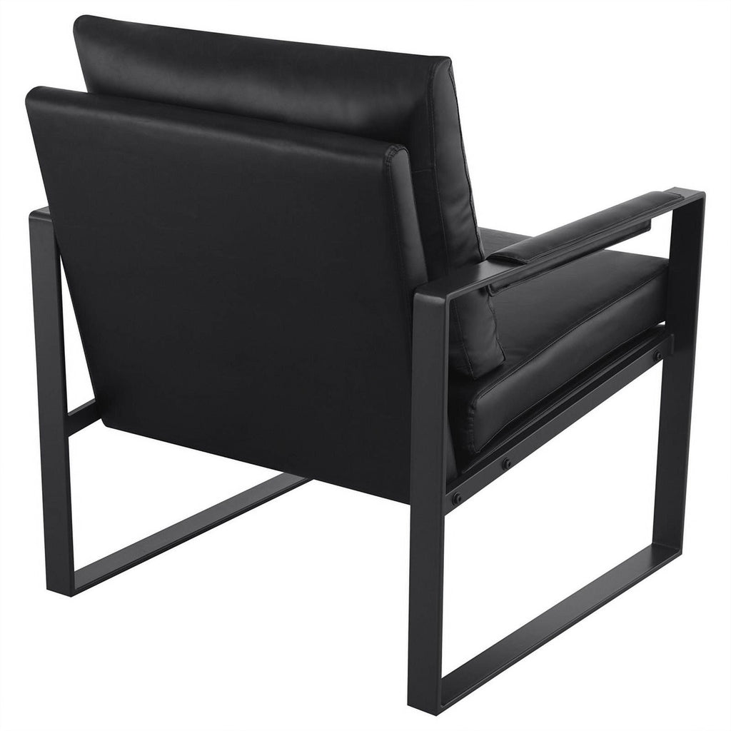 Black Faux Leather Accent Chair with Track Arms Q734800