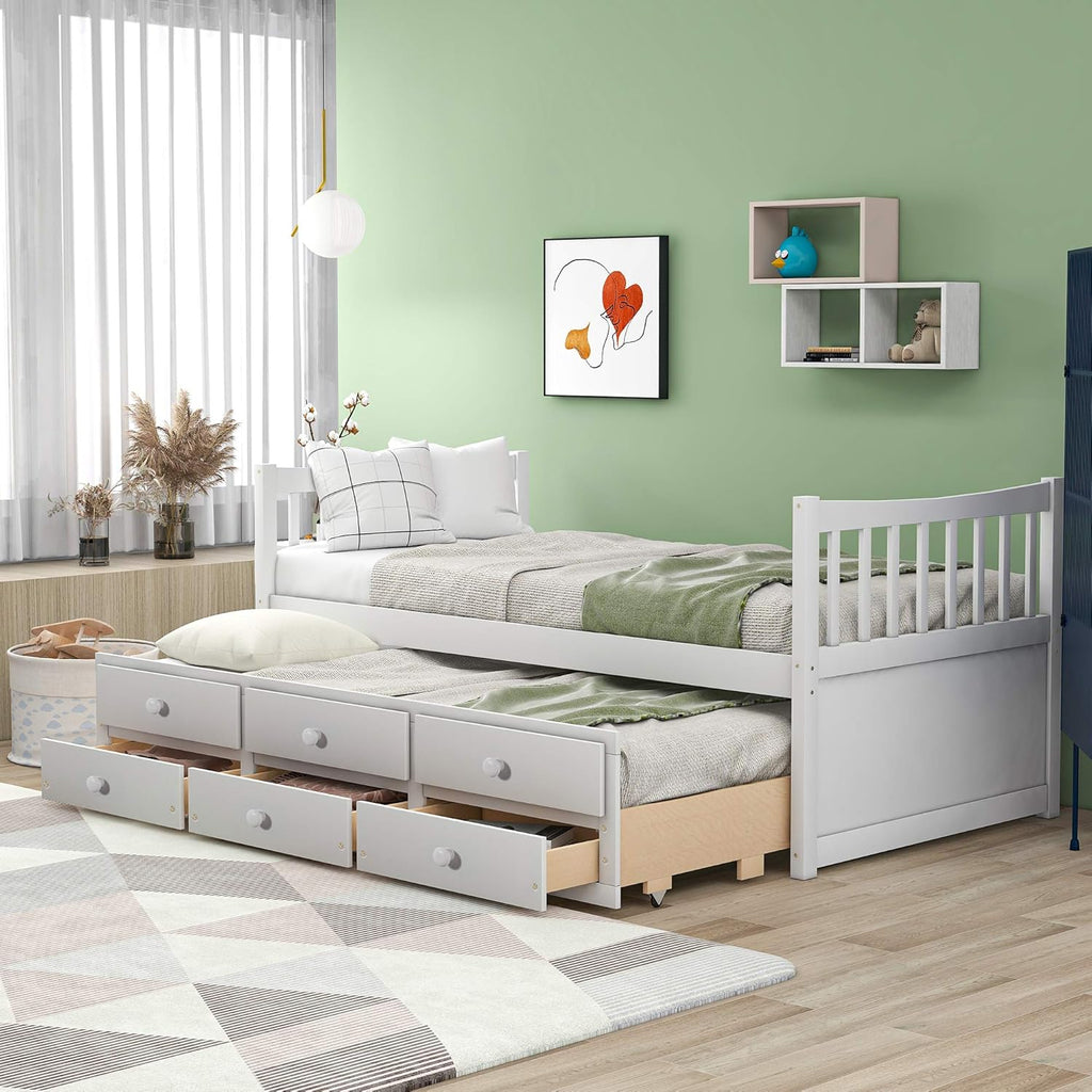Gray Twin Size Wood Daybed with Trundle and Storage Drawers G18669