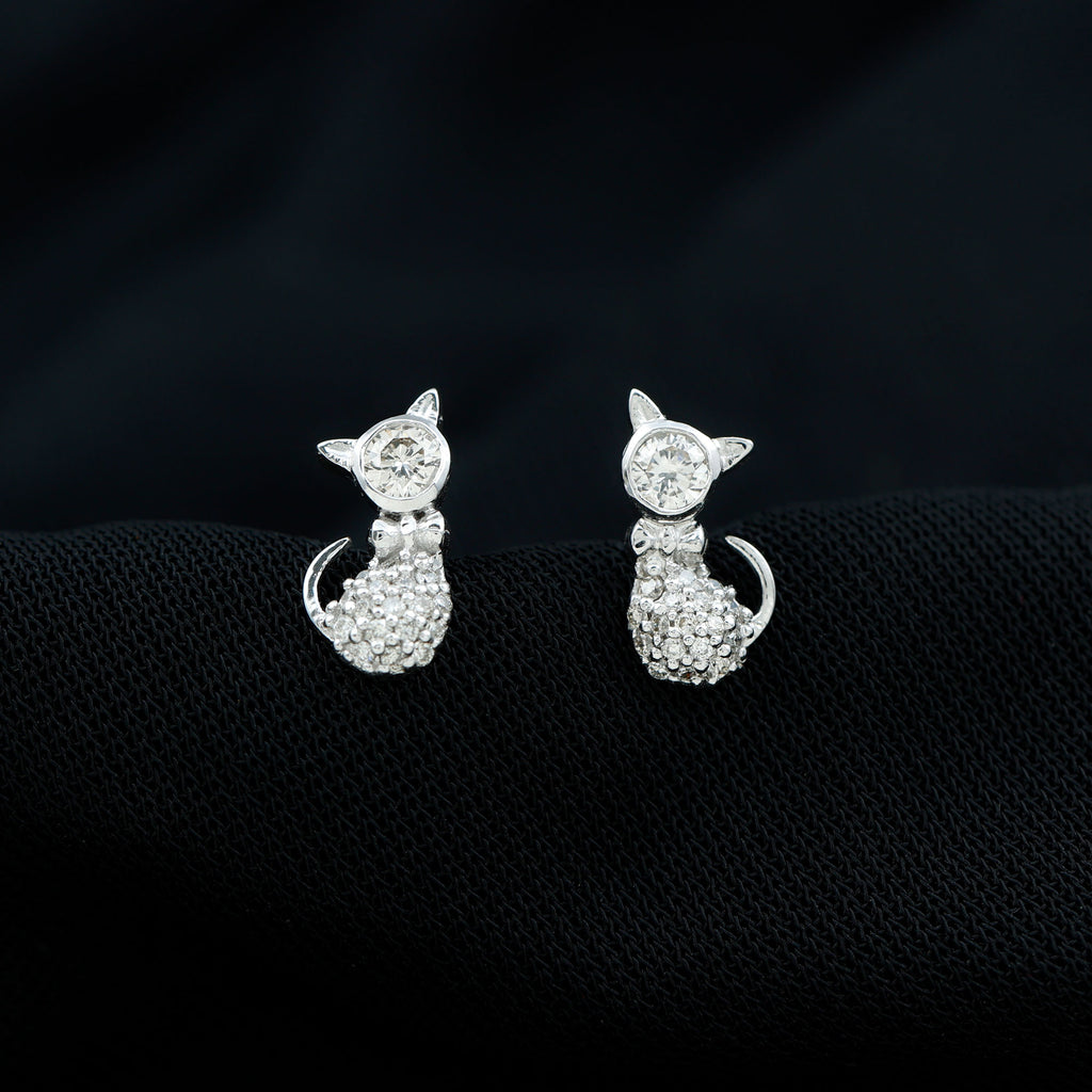 18K White Gold Diamond Cat Stud Earrings X6605