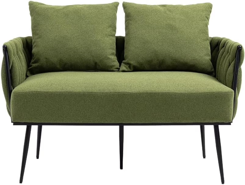 Green Velvet Tufted Armchair with Metal Legs and 2 Couch Pillows P34008