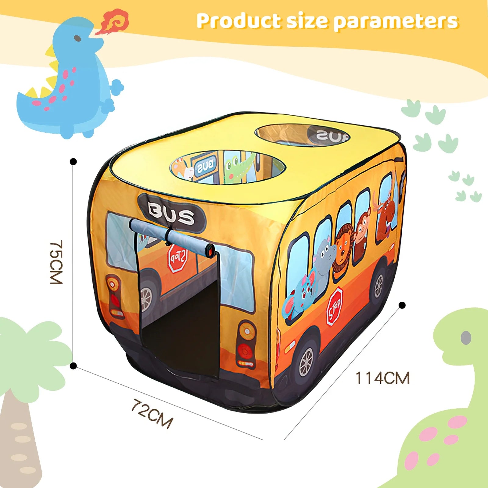Yellow Pop up Play Tent with 2 Openings, Polyester, 44.46 x 28 x 29.25 inch I237665