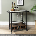 Faux White Marble Dark Walnut Serving Bar Cart Y84328
