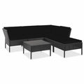 6 Piece Outdoor Conversation Set with 2 Corner 2 Middle Sofas Coffee Table Ottoman Black Poly Rattan Patio Sectional Set A66328