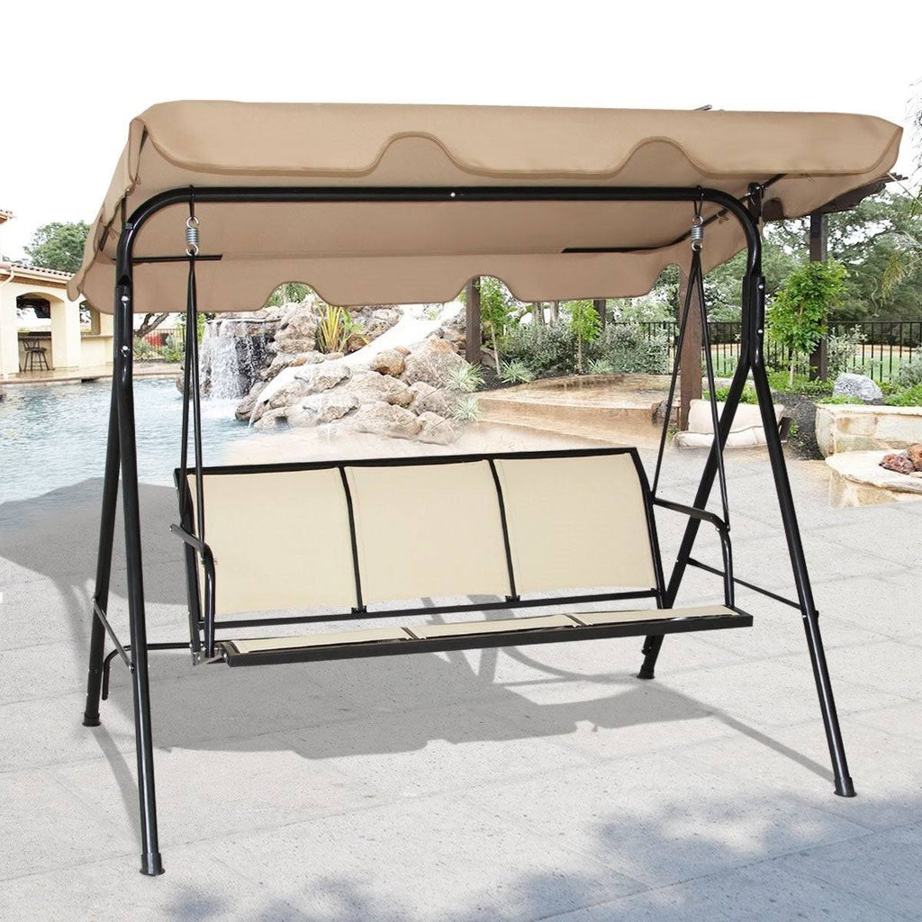 Black/Brown Outdoor Patio Swing Canopy Bench Chair Q531