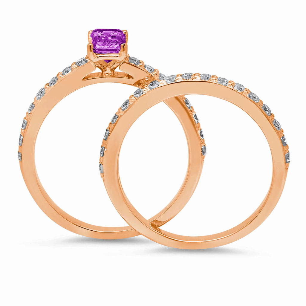 14k Rose Gold Simulated Alexandrite Solitaire Bridal Set SZ 6.75 W775520