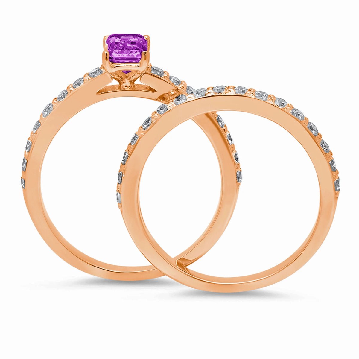 14k Rose Gold Simulated Alexandrite Solitaire Bridal Set SZ 6.75 W775520