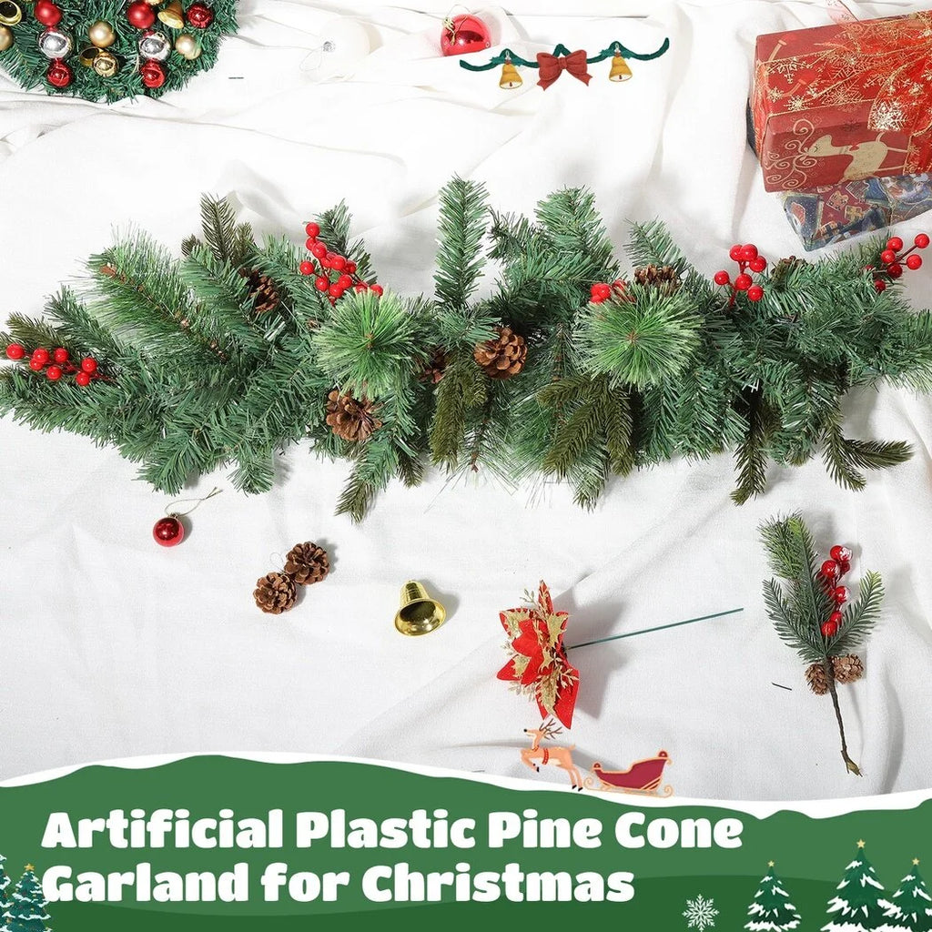 35" Artificial Pine Cone Mailbox Garland with Red Berry T620