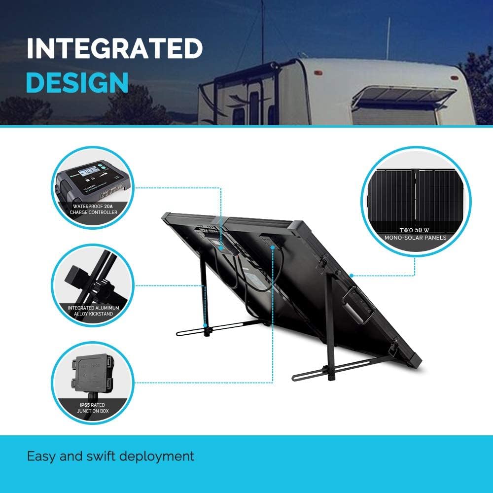 100 Watt 12 Volt Monocrystalline Portable Foldable Solar Panel Suitcase with Waterproof 20A Charger Controller R5515