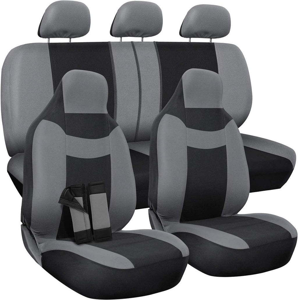 PU Leather Solid Beige Car Seat Cover, 10 pc Full Set Pack of 2 F42339