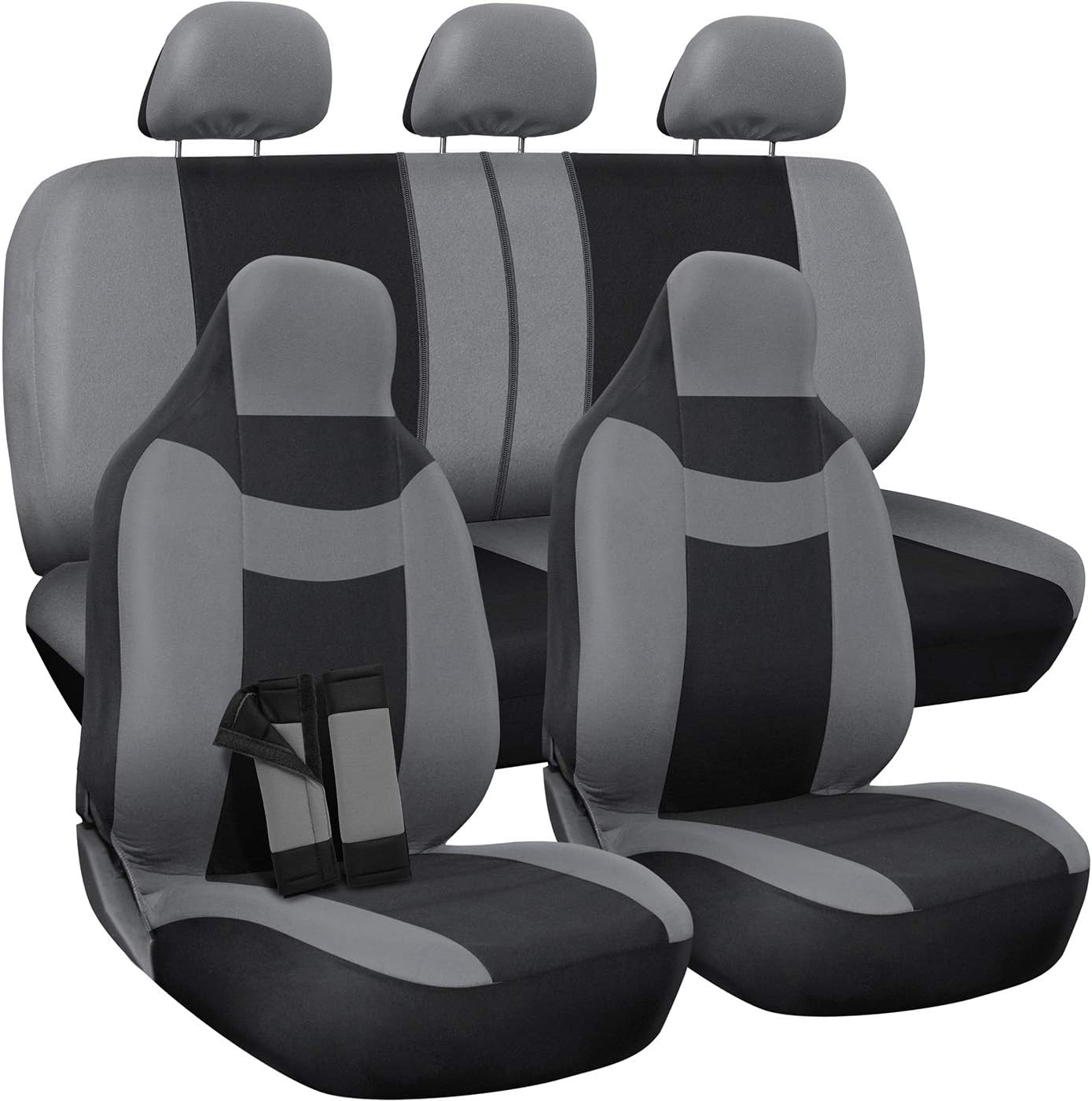 PU Leather Solid Beige Car Seat Cover, 10 pc Full Set Pack of 2 F42339