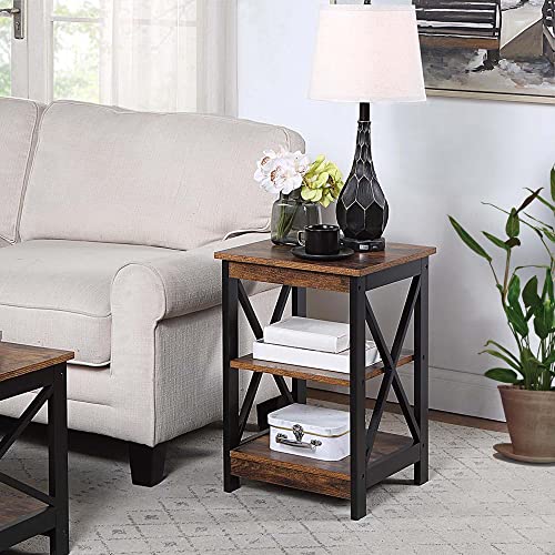 White Faux Marble/Black End Table with Storage Shelves F3007