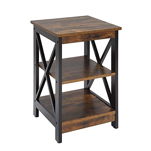 White Faux Marble/Black End Table with Storage Shelves F3007