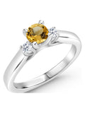 925 Sterling Silver Citrine and White Topaz 3-Stone Engagement Ring W13008