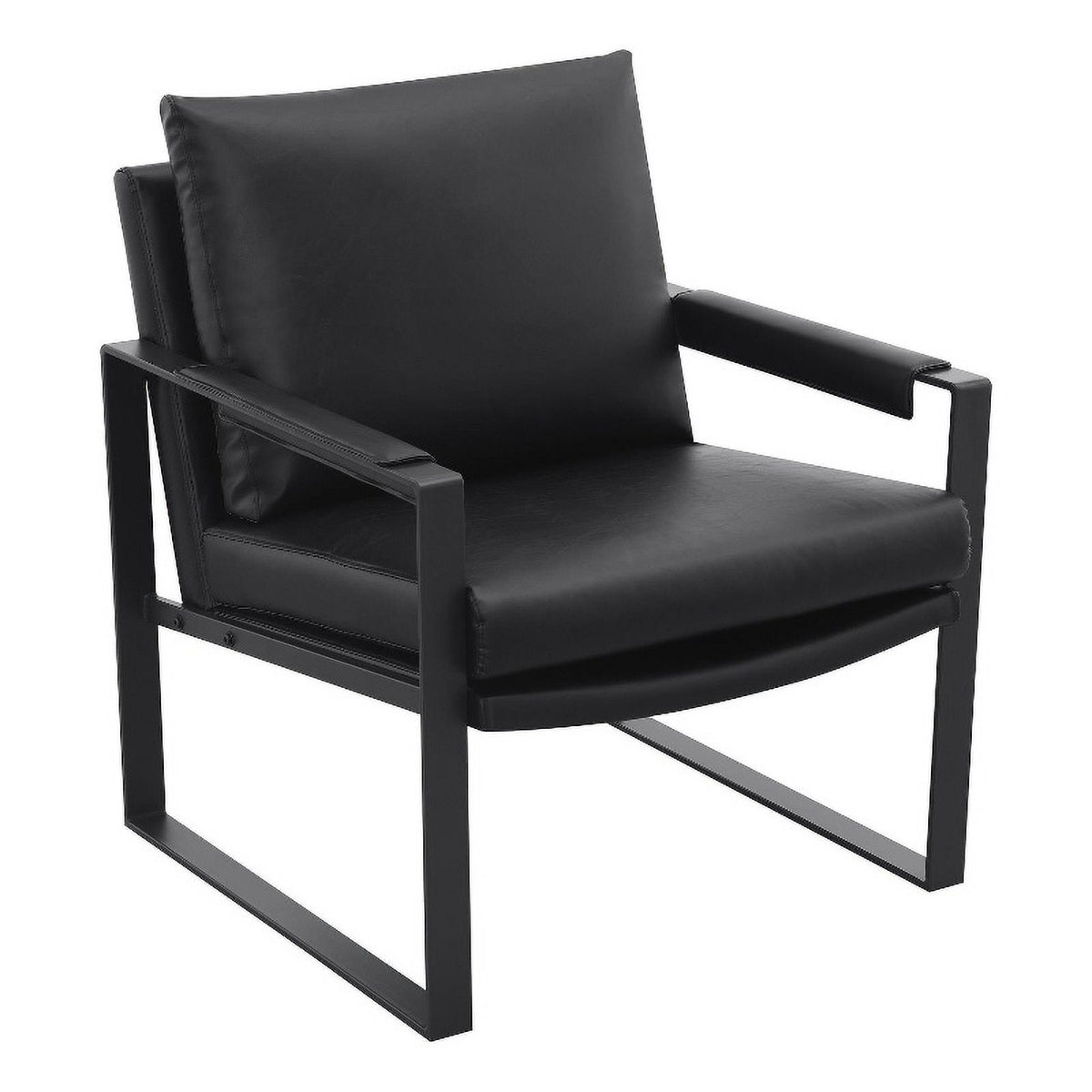 Black Faux Leather Accent Chair with Track Arms Q734800