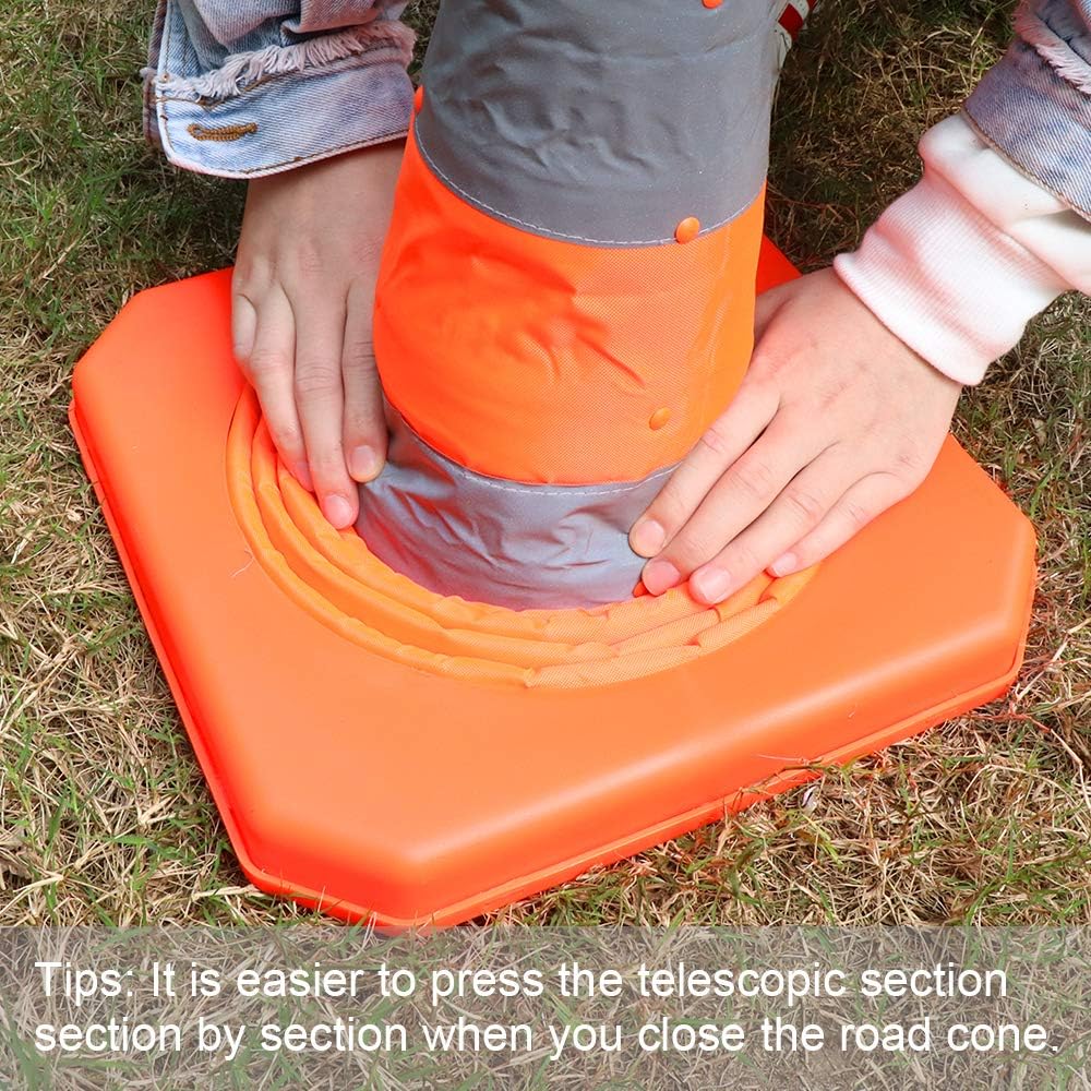 4 Pack Orange Collapsible Traffic Cones with LED Light B642