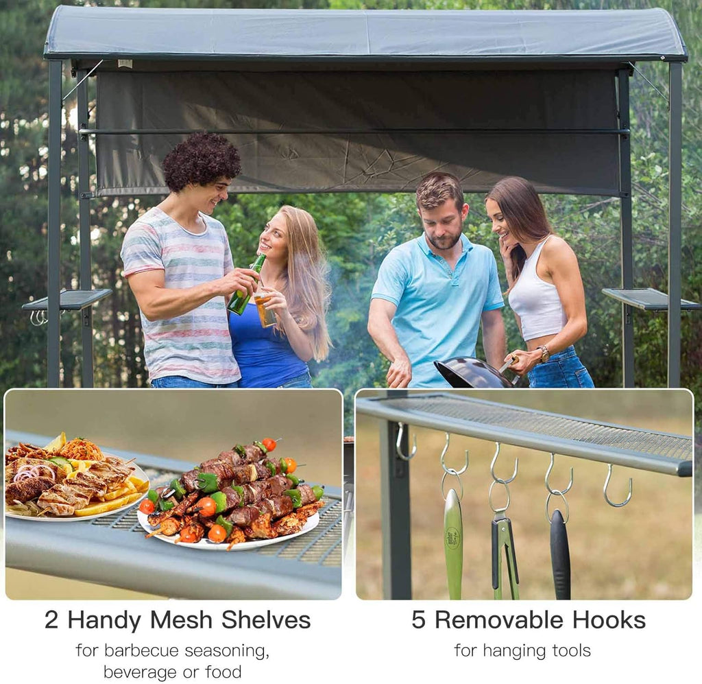 7FT BBQ Grill Gazebo Canopy with Sun Shade Panel A851563