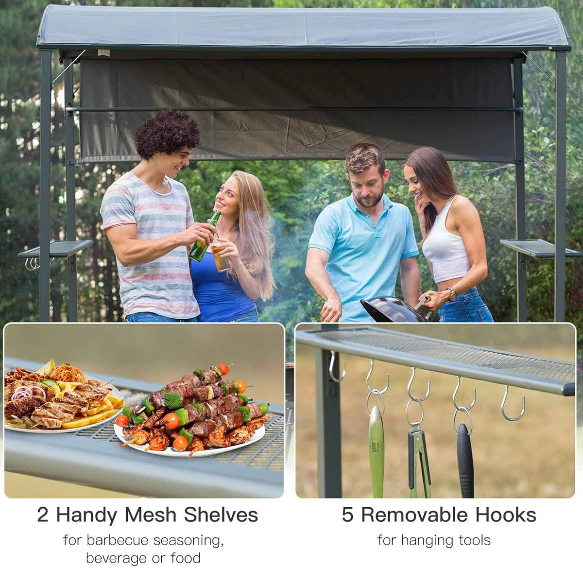 7FT BBQ Grill Gazebo Canopy with Sun Shade Panel A851563