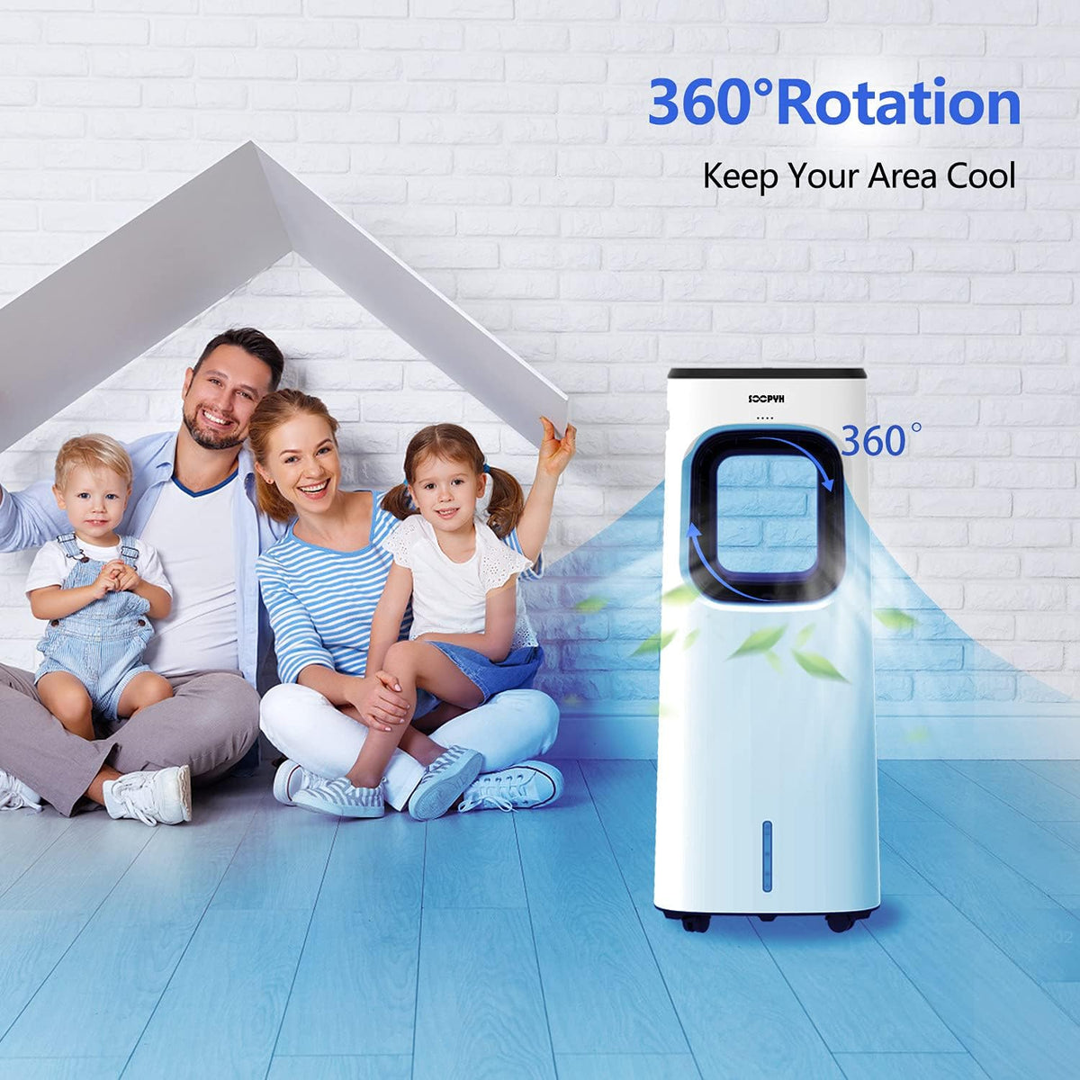 Evaporative Bladeless Cooler Fan with Humidifier, 3 Wind Speeds, 4 Modes T252784