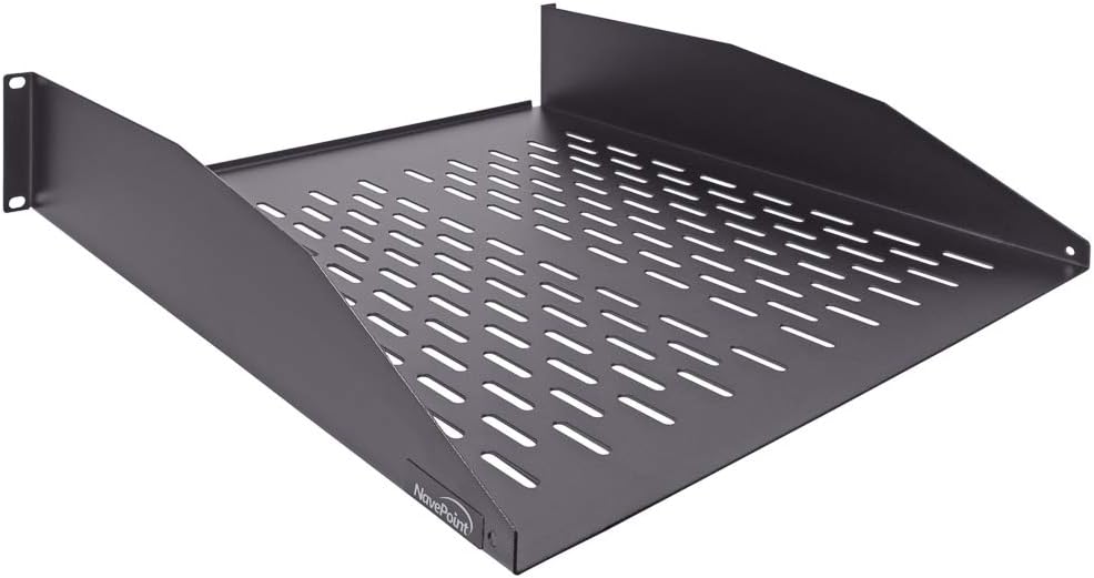 2U 19-Inch Vented Rack Mount Cantilever Server Cabinet Shelf 18-Inches Deep with Lip Black Pack of 2 C809547