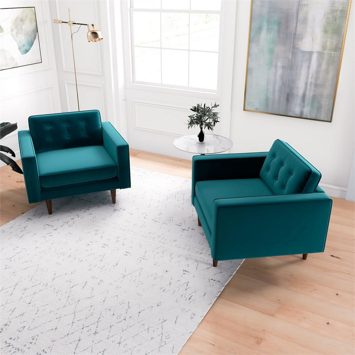 Turquoise Velvet Lounge Chair (Set of 2) N23000