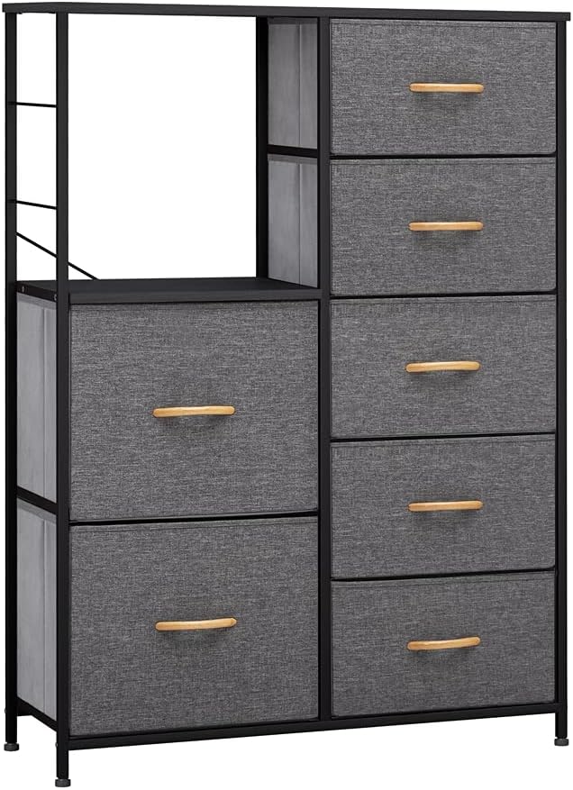 Gray 7 Drawers Fabric Dresser with Shelves U280