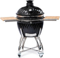 21-Inch Kamado Grill & Smoker with Stainless Steel Cart and Bamboo Side Shelves O667
