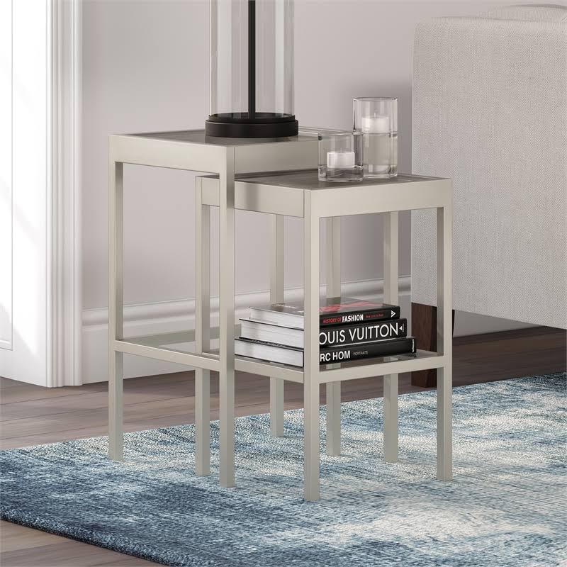 Modern Satin Nickel and Gray Nested Side Tables G255