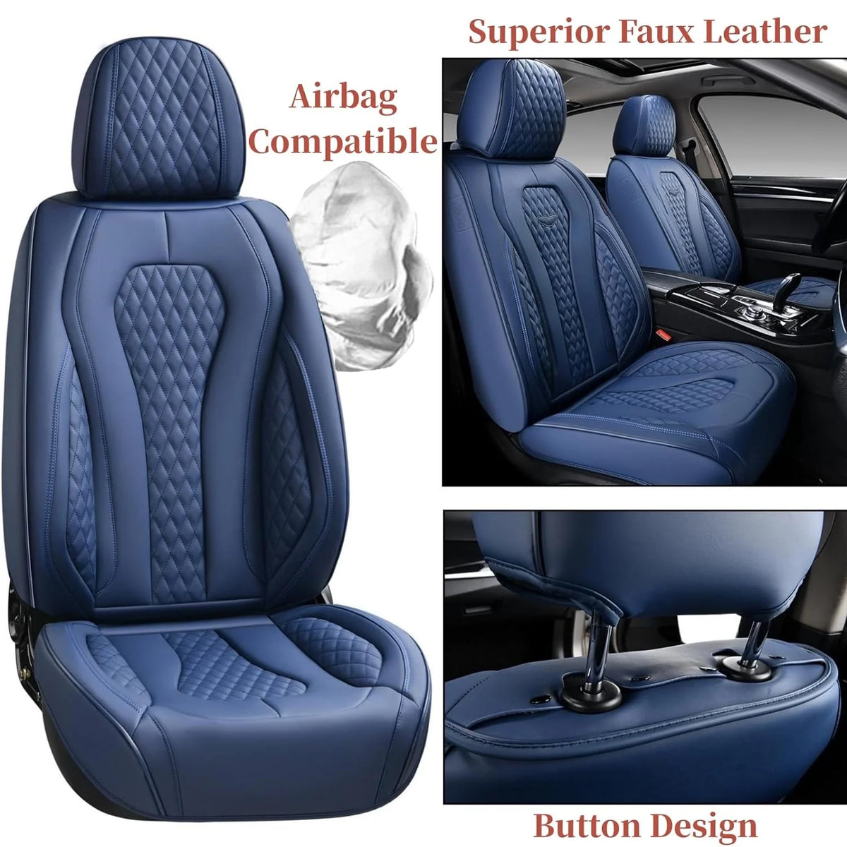 Blue 2 Seats Leatherette Front Seat Covers Set L845295