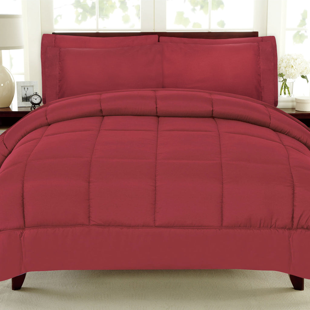 5 Piece Down Alternative Comforter & Sheet Set, Twin Extra-Long, Burgundy M443