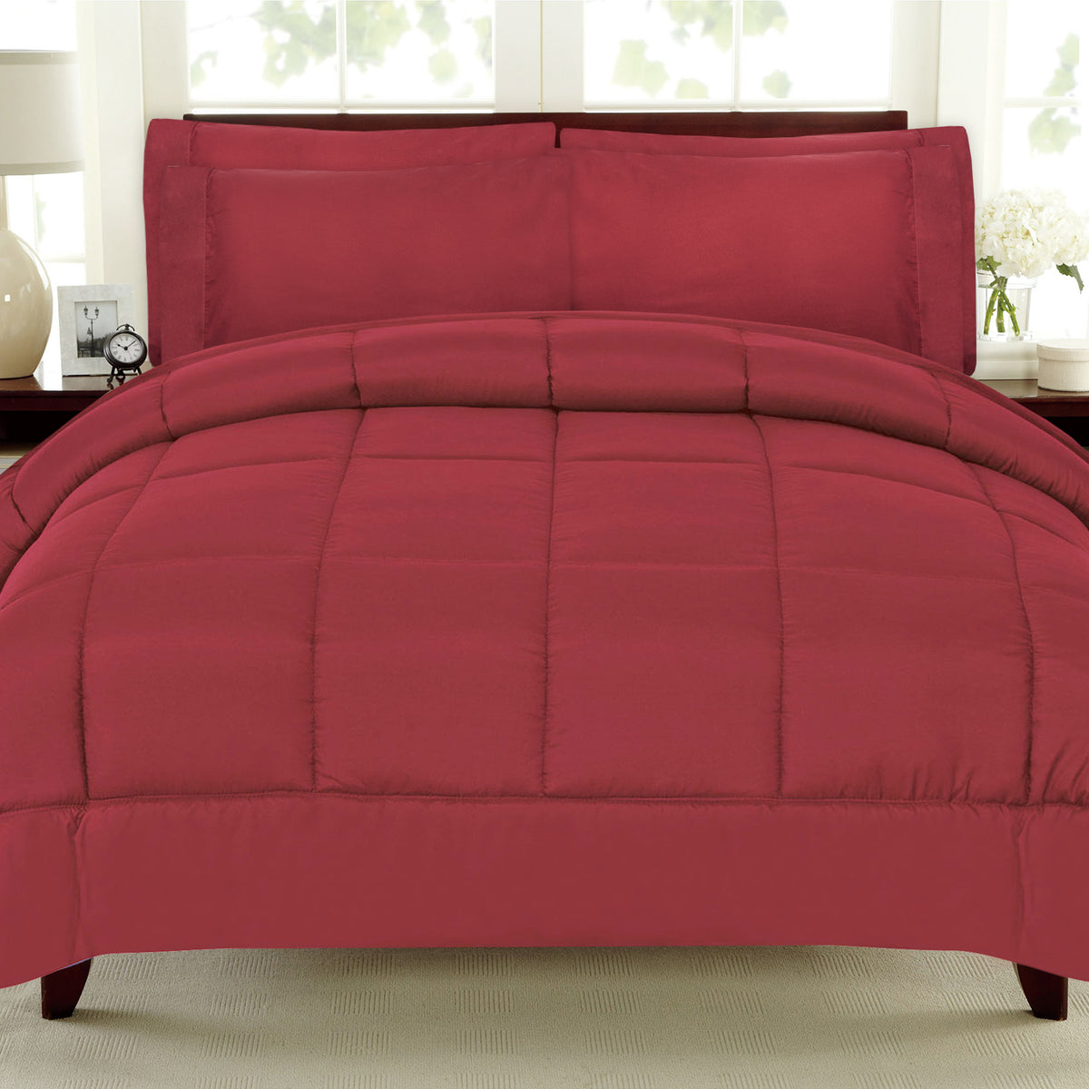 5 Piece Down Alternative Comforter & Sheet Set, Twin Extra-Long, Burgundy M443