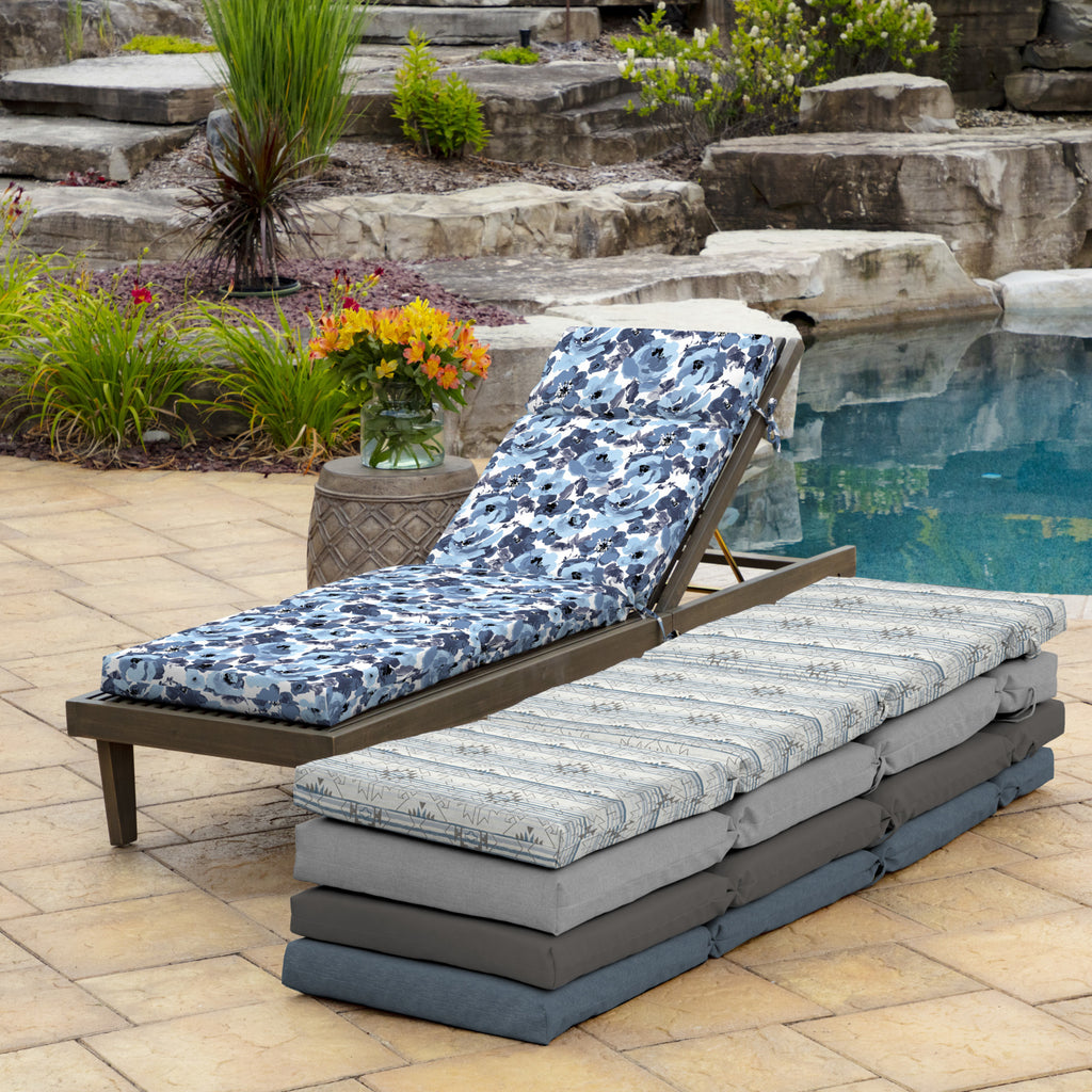 Blue Garden Floral Outdoor Chaise Lounge Cushion 72 x 21 J9387