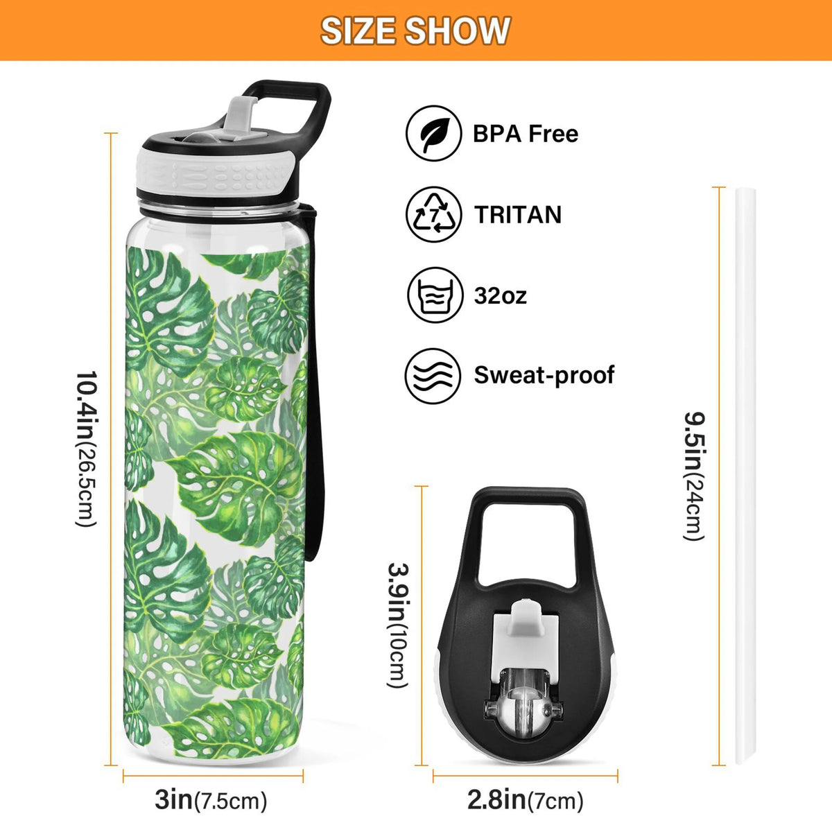 32oz Tritan Water Bottle with Straw Leakproof BPA Free Clear K7500