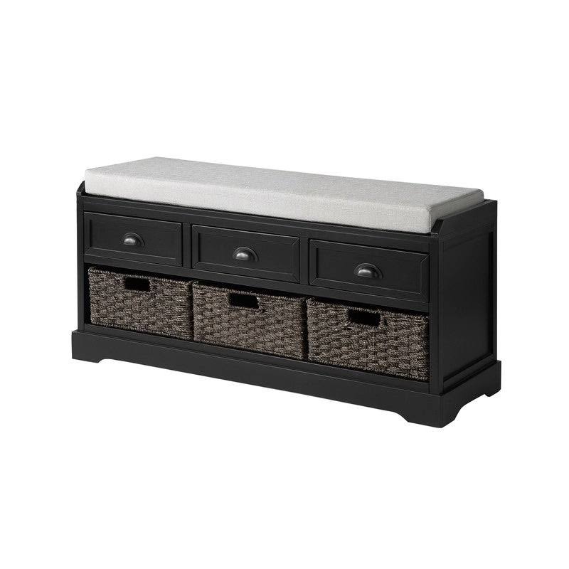White Wood Storage Bench with 3 Drawers and 3 Baskets T590985