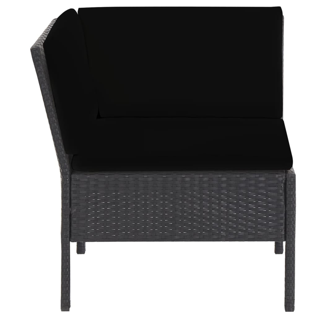 6 Piece Outdoor Conversation Set with 2 Corner 2 Middle Sofas Coffee Table Ottoman Black Poly Rattan Patio Sectional Set A66328