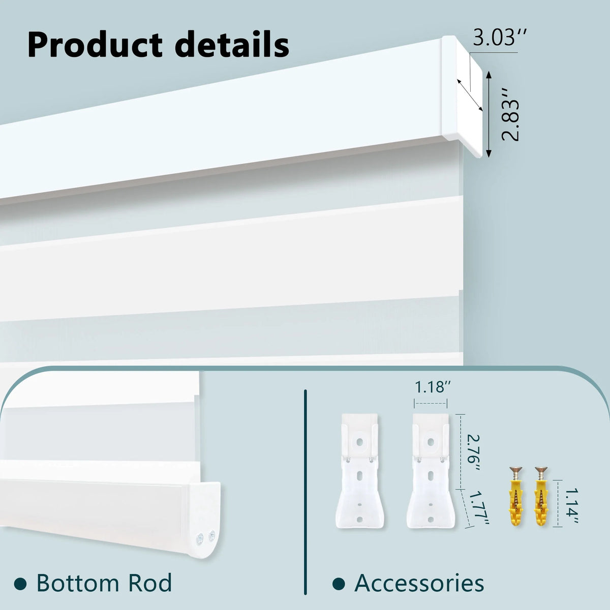 Motorized Zebra Blinds with Remote, Rechargeable, Luxury White, 23"W x 72"H B1836