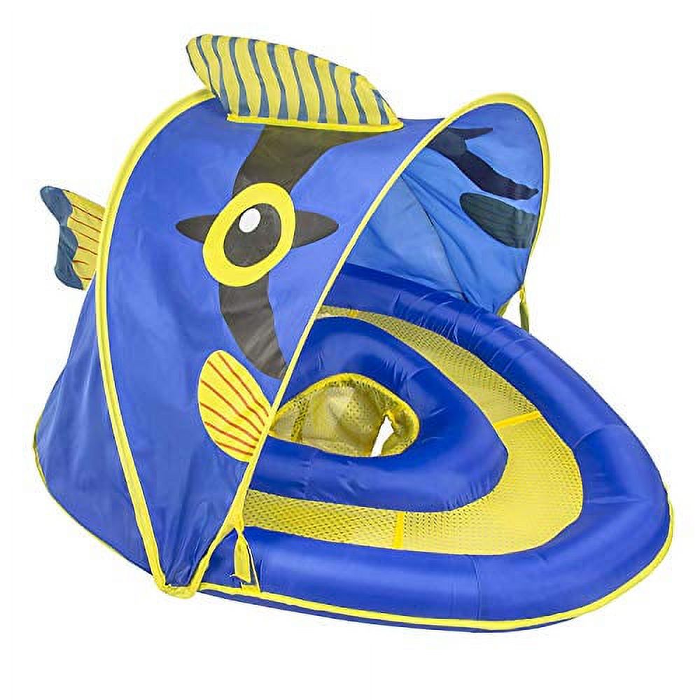 Blue/Yellow Baby Pool Float with Canopy and Safety Seat F442