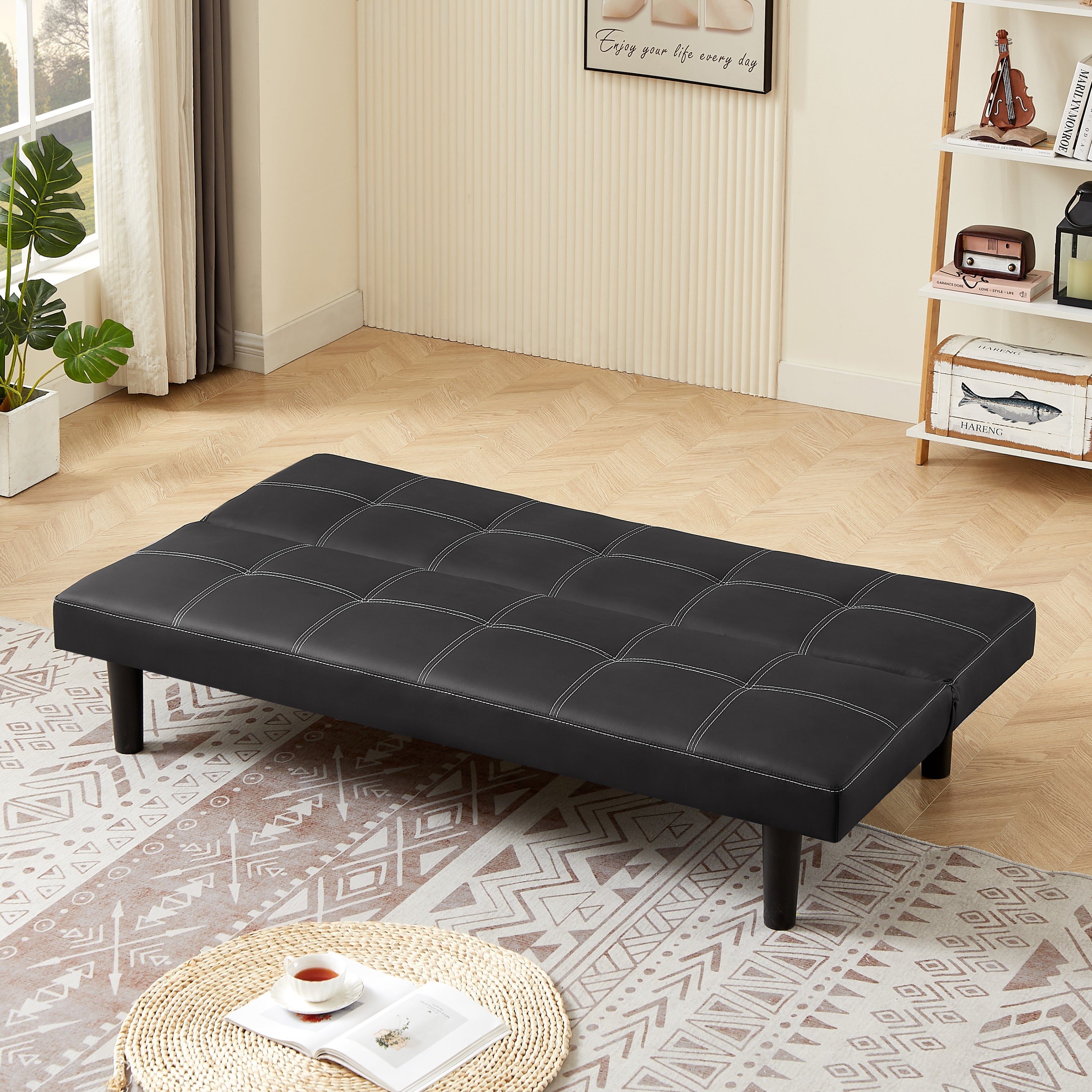 Black PU Convertible Sofa Bed O79738