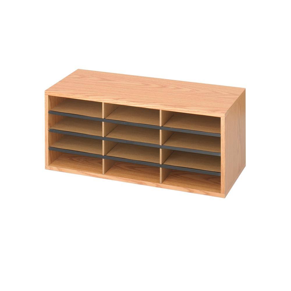 12 Compartment Wood Literature Organizer W595