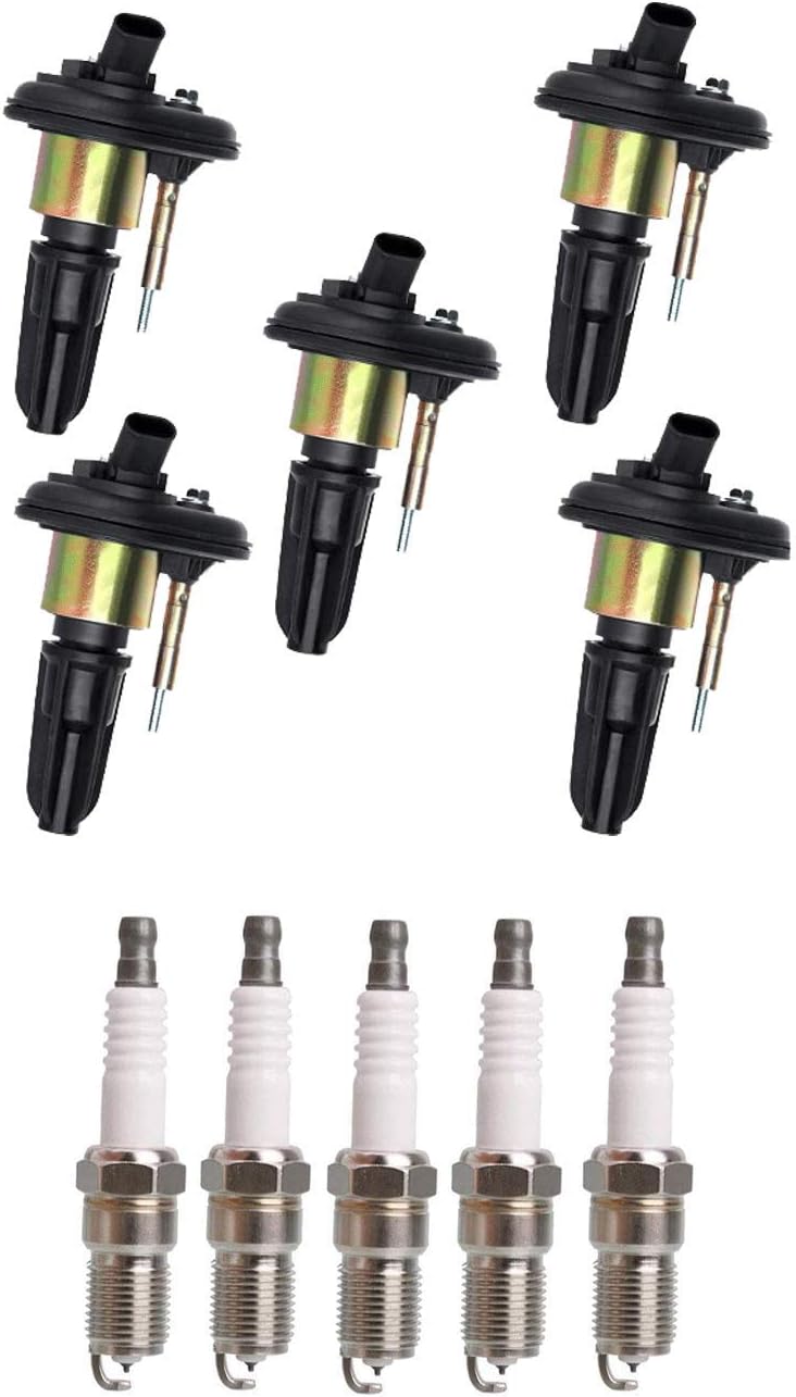 Set of 5 Iridium Spark Plug and 5 Ignition Coil Pack F8296
