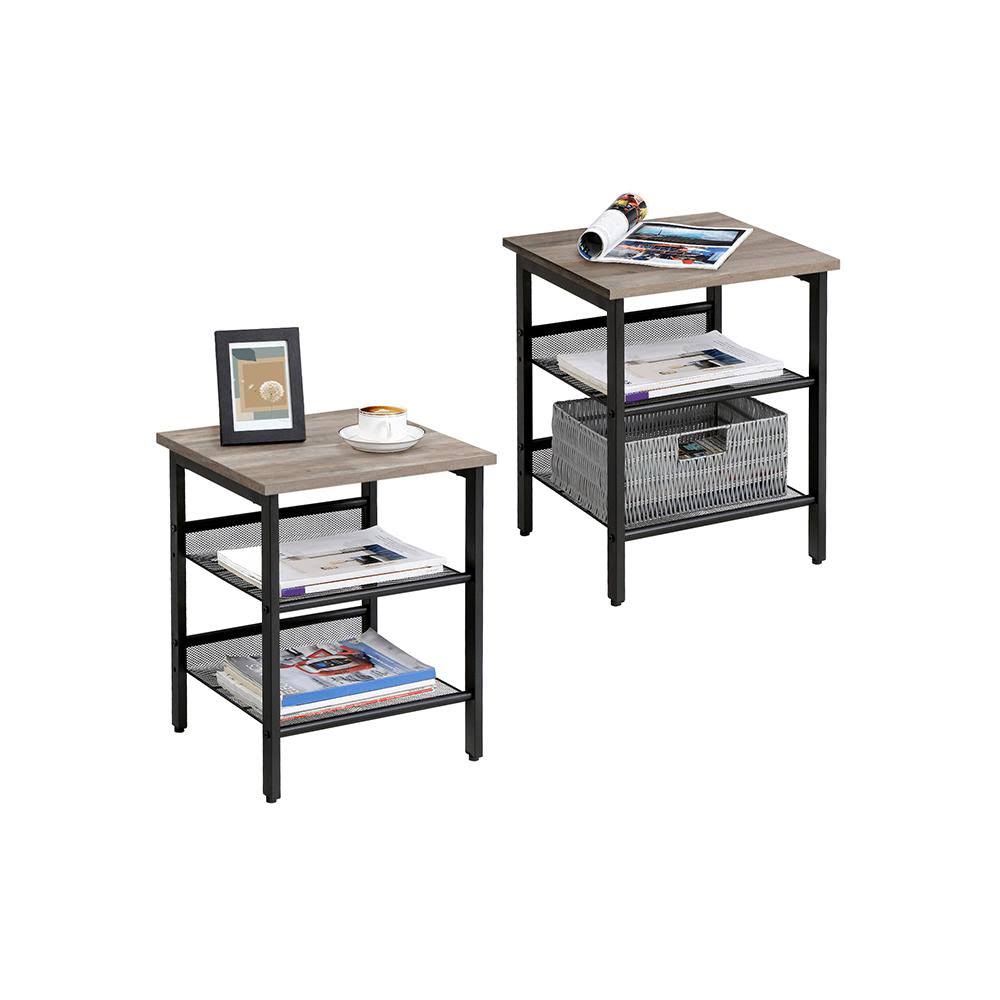 Set of 2 Greige Side Tables with Adjustable Shelves E718005
