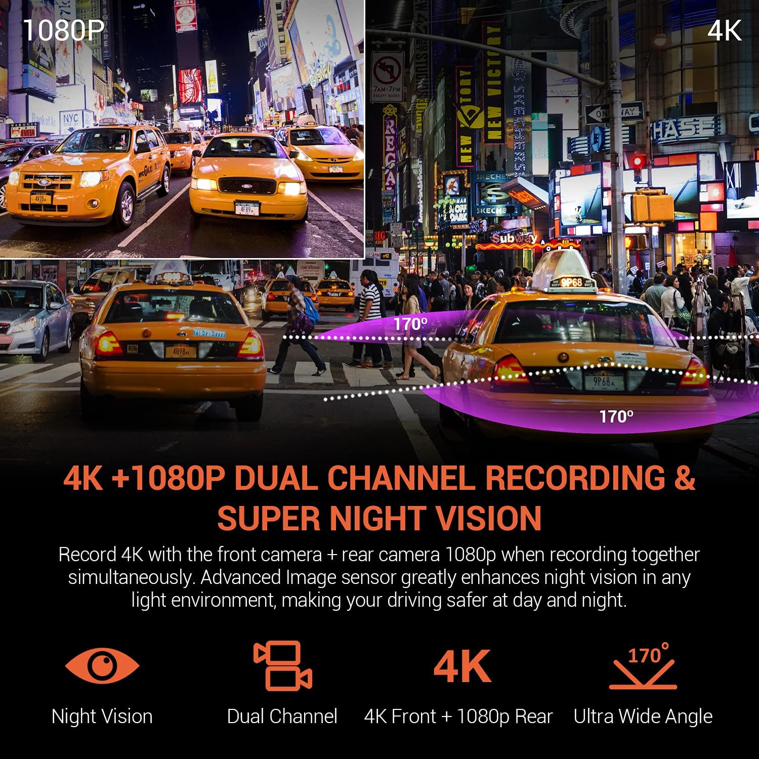 2.4" LCD FHD 1080p 170 Degree Wide Angle Dual Channel Dash Cam with Rear Camera F35791