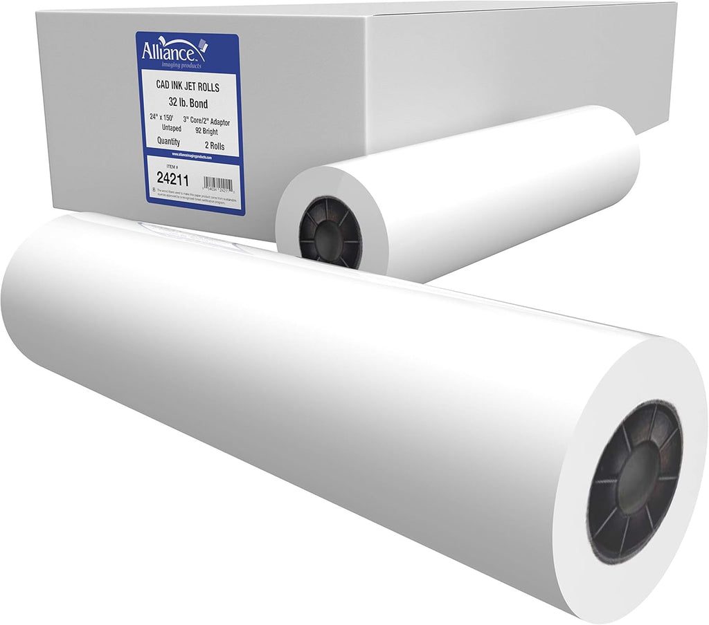 24" x 300' CAD Bond Paper Rolls (20lb, 2 Rolls, 2" Core) M757679
