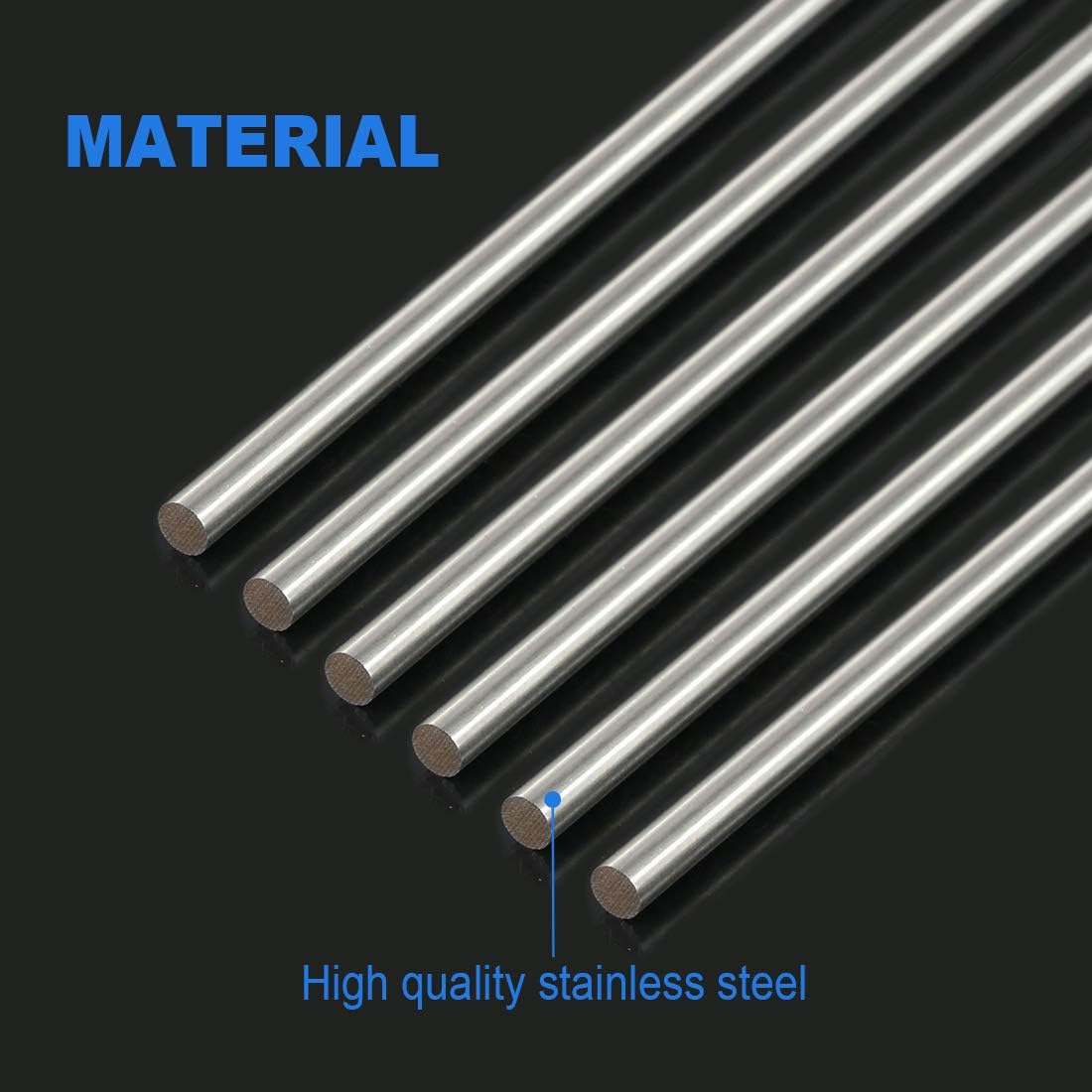 6Pcs 3mm x 300mm Stainless Steel Solid Round Rod Lathe Bar Stock F3008