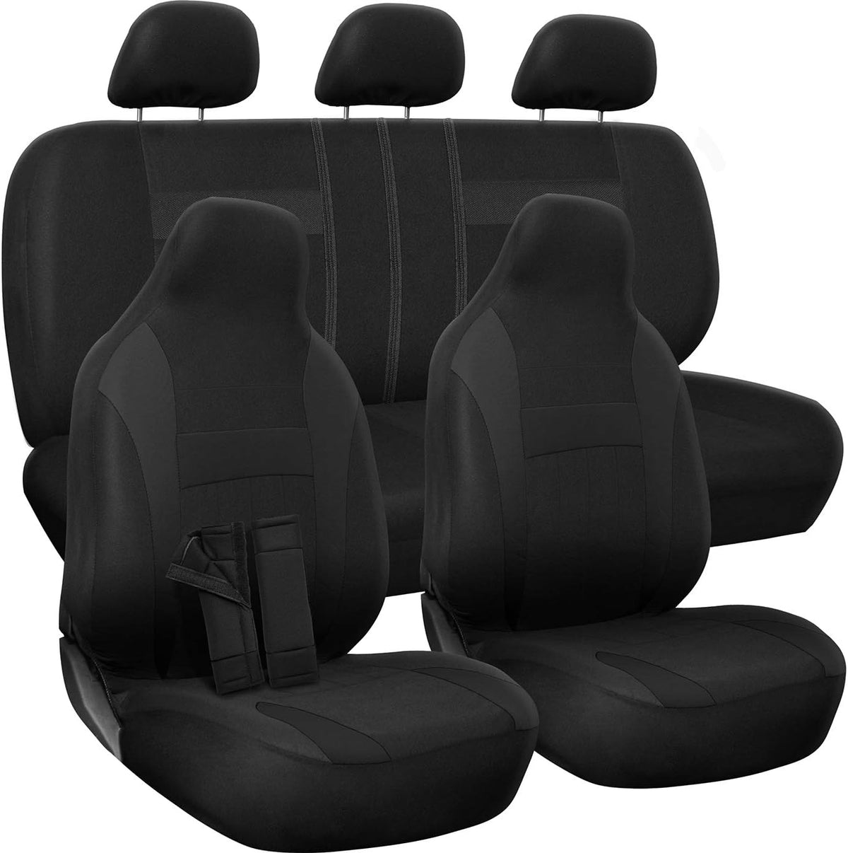 PU Leather Solid Beige Car Seat Cover, 10 pc Full Set Pack of 2 F42339
