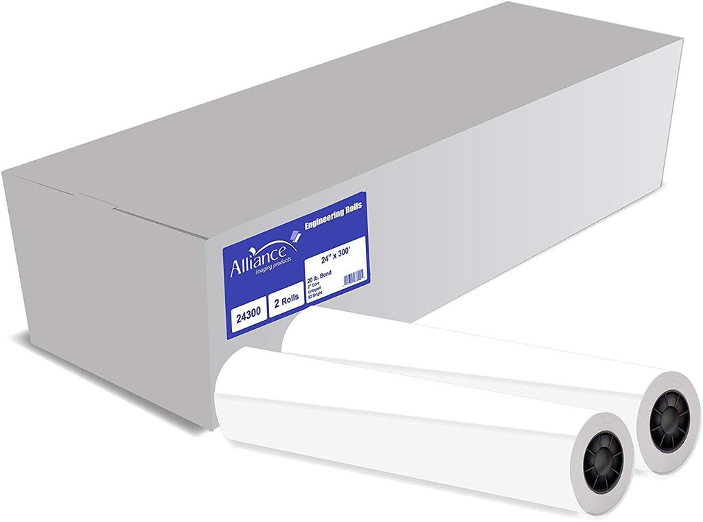 24" x 300' CAD Bond Paper Rolls (20lb, 2 Rolls, 2" Core) M757679