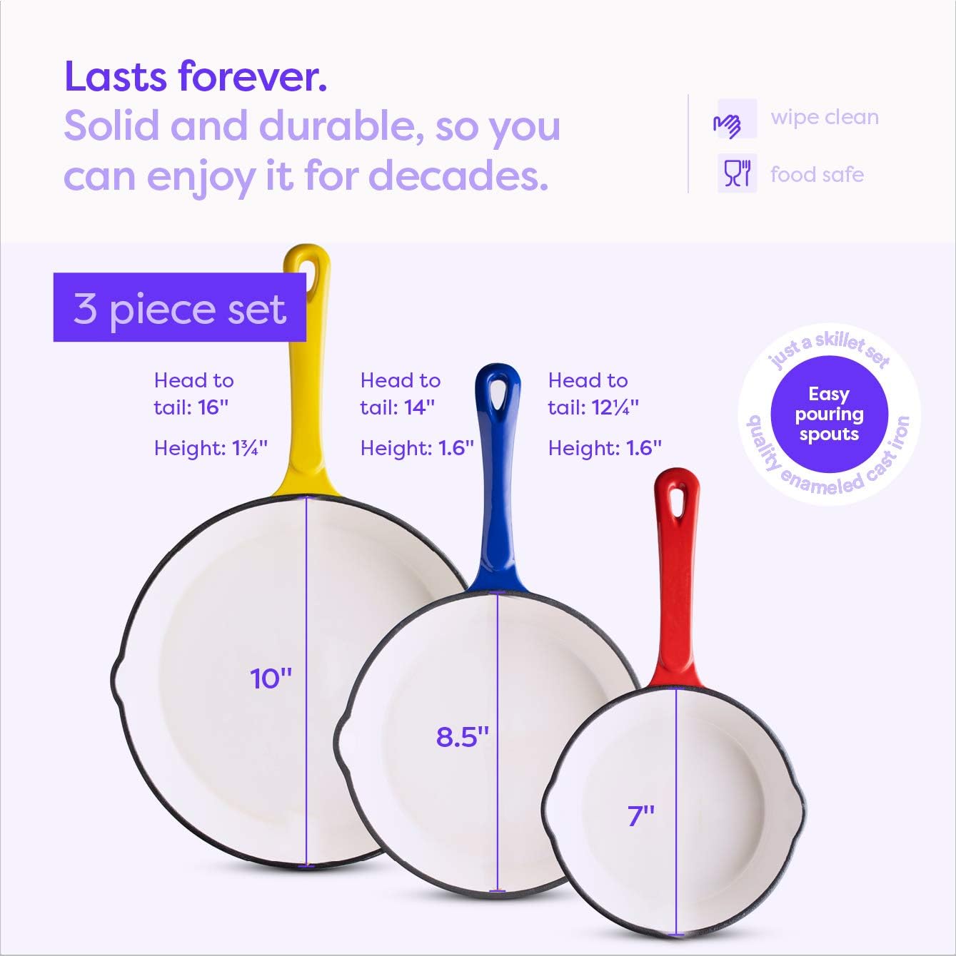 Enameled Cast Iron Skillet Set of 3 D70494