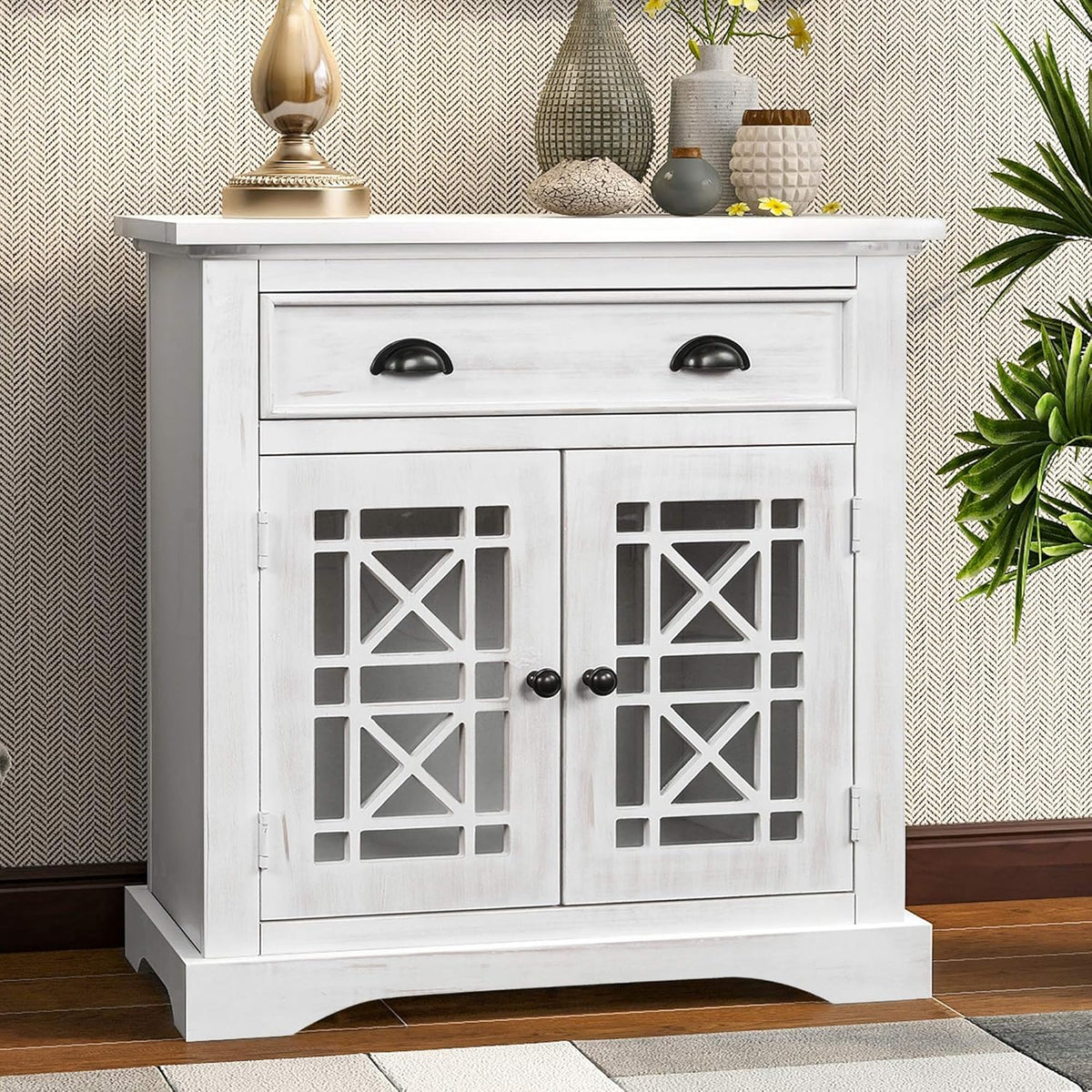 Dark Espresso Wood Storage Cabinet with Doors and 1 Drawer J703003