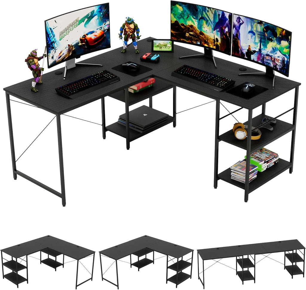 Grey Oak L Shaped Desk with Shelves 95.2 Inch Reversible Corner Computer Desk Z25486